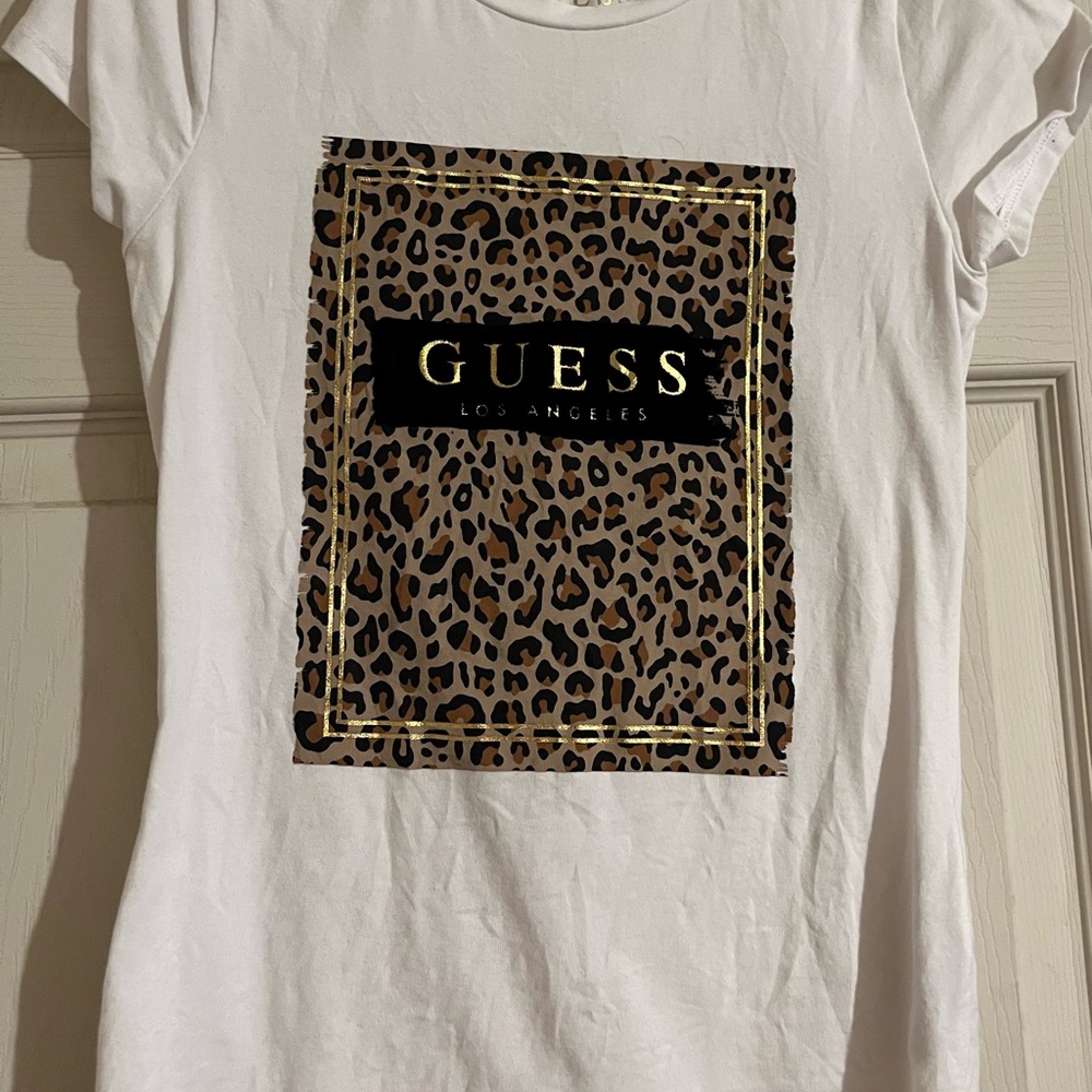 Guess White Leopard Print T-Shirt